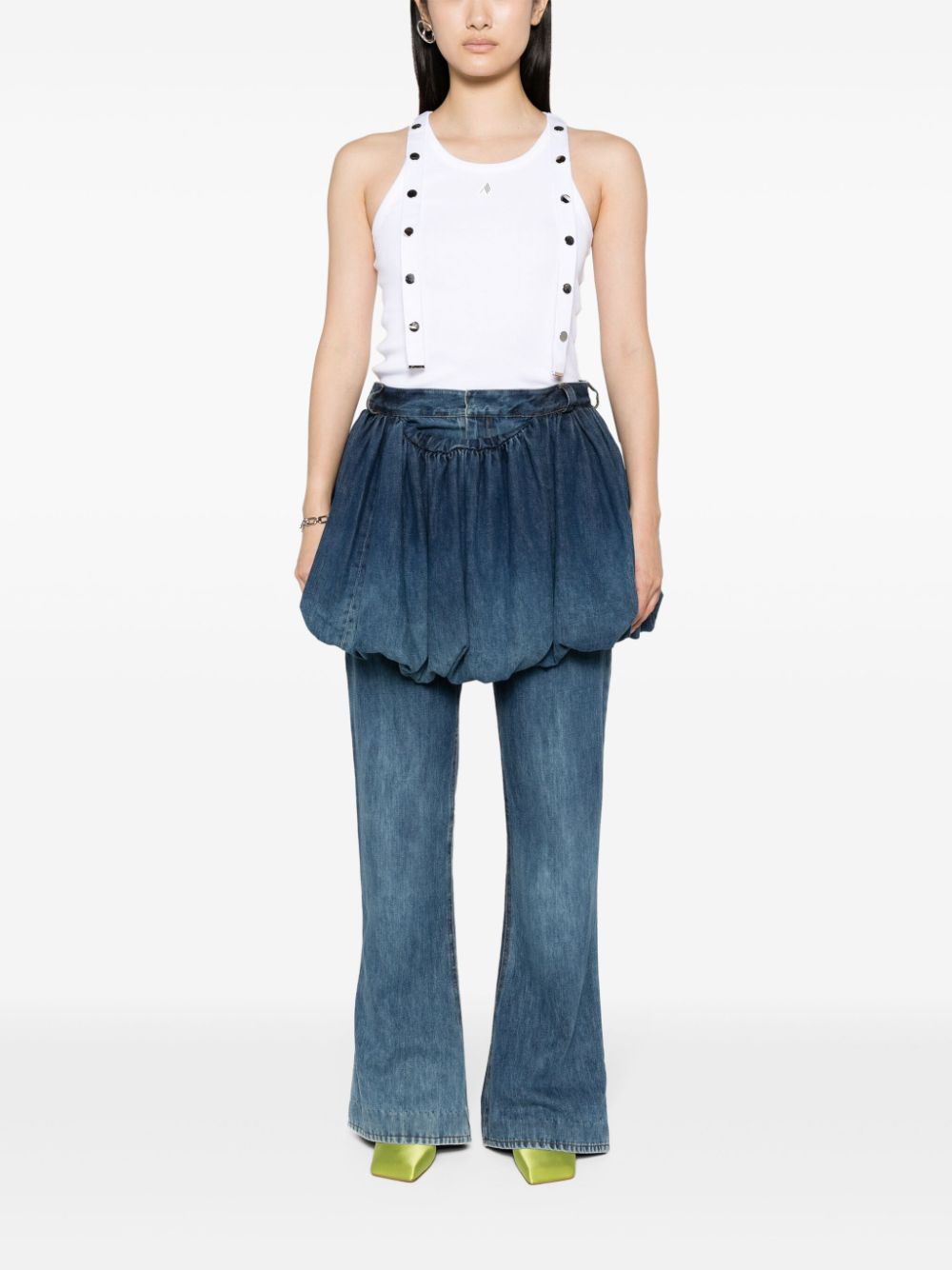 The Attico Ribbed-Knit Embellished Cotton Tank Top White