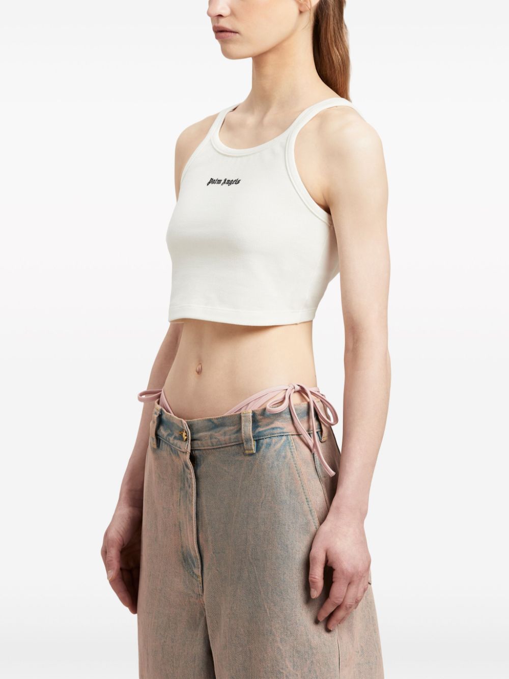 Palm Angels logo print Cropped Tank Top White