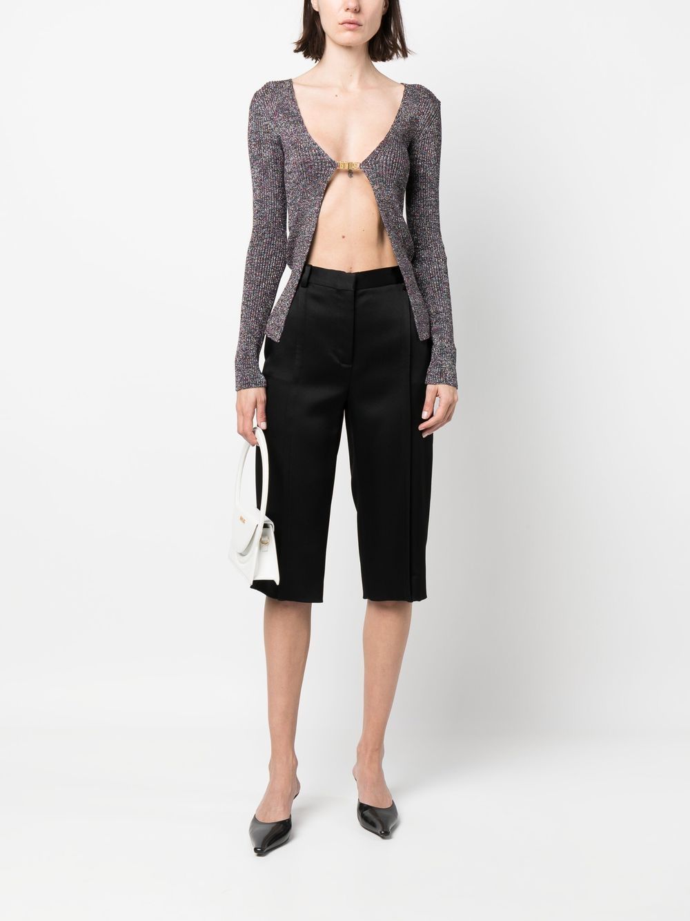 GCDS Glittered V-Neck Knitted Cardigan Grey