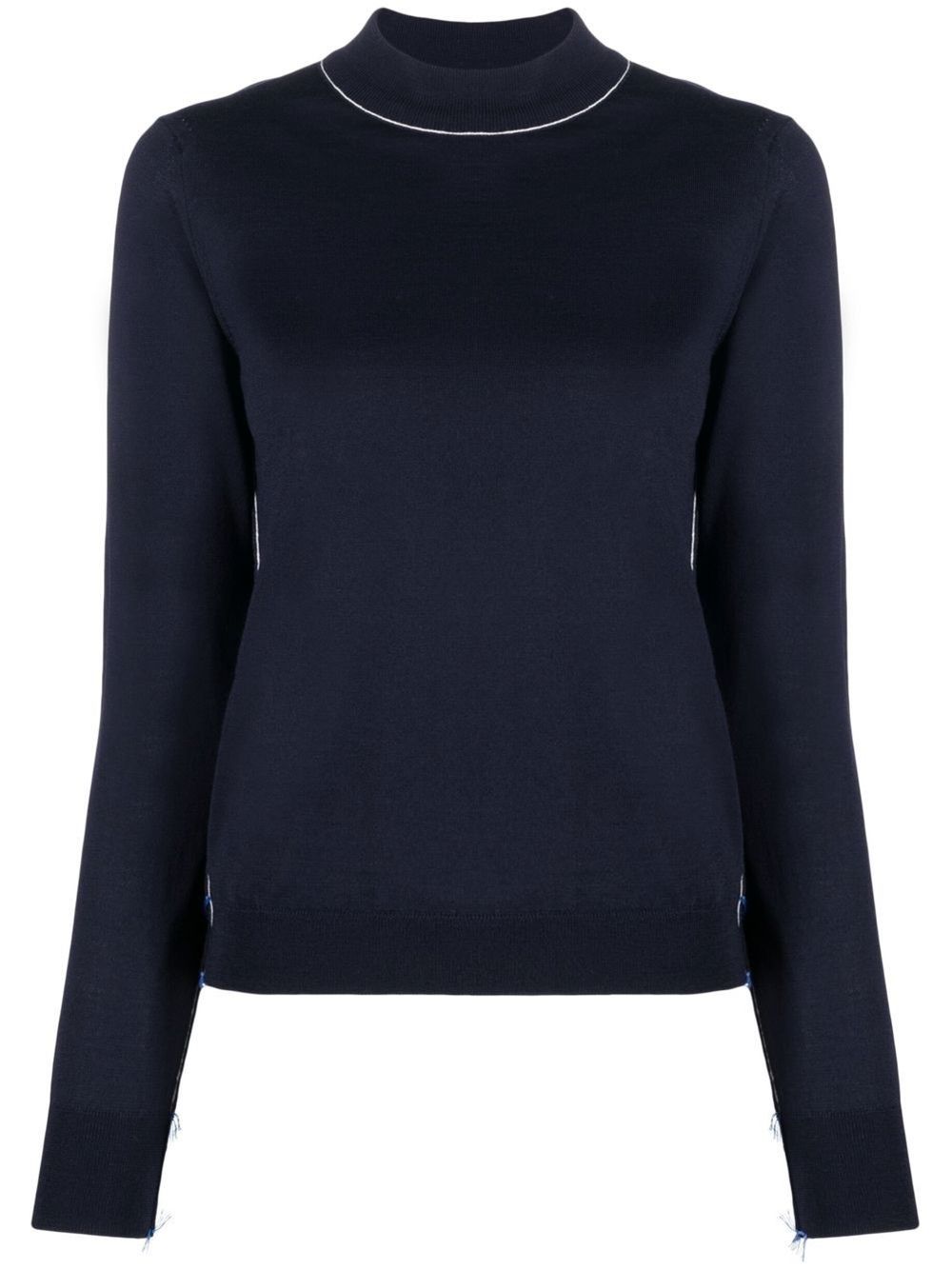 Maison Margiela Long-Sleeved Frayed Wool Jumper Blue Blue