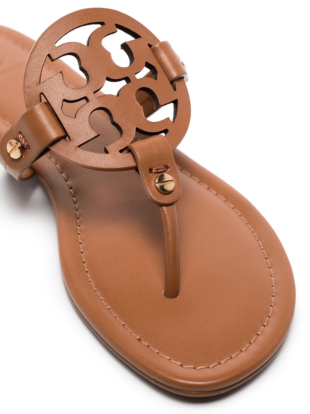 Tory Burch Miller Leather Logo Thong Sandals Leather Brown