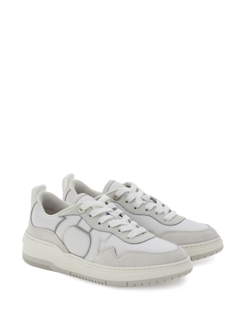 Ferragamo Salvatore Gancini Leather Sneakers White