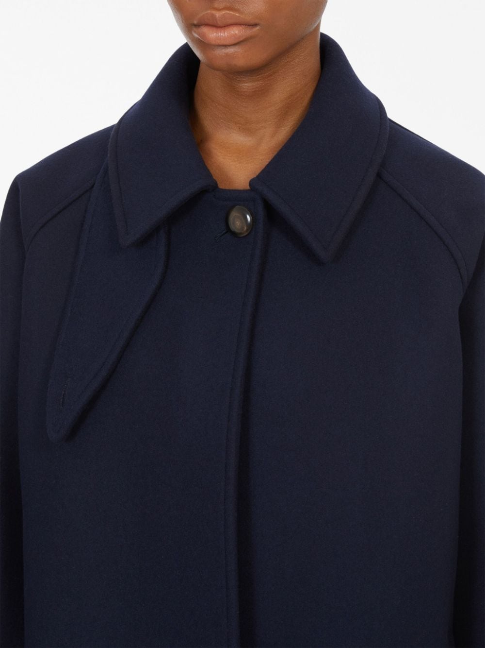 Ferragamo Single-Breasted Wool Coat with High Neck Blue