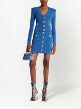 Balmain Buttoned Knitted Pencil Mini Skirt Blue Blue