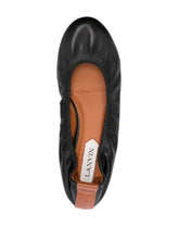 Lanvin Ruched Calf Leather Ballerina Flats Black Black