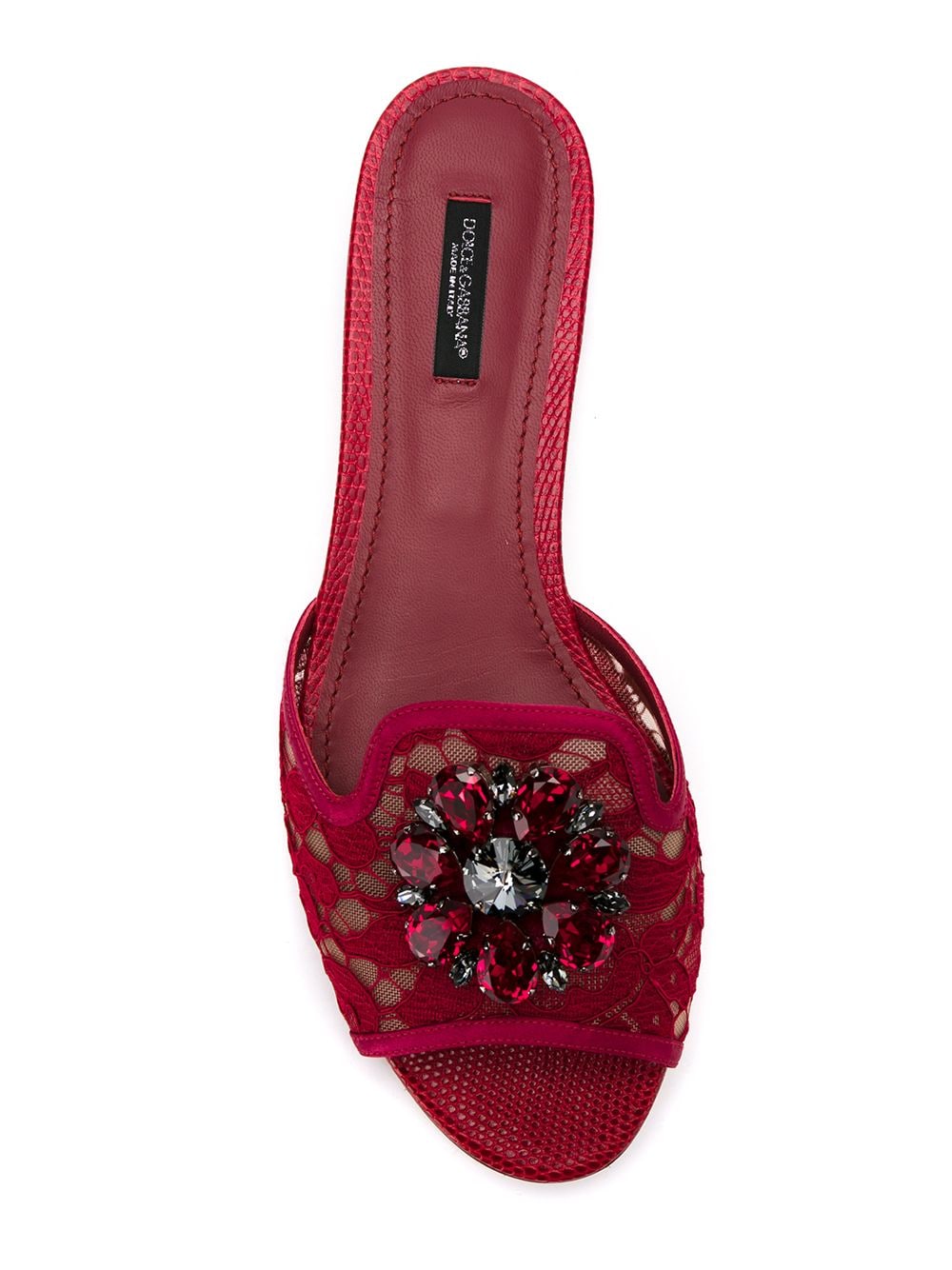 Dolce & Gabbana Bianca Lace Brooch-Detail Slides Red