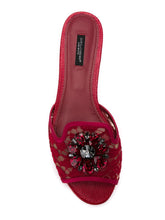 Dolce & Gabbana Bianca Lace Brooch-Detail Slides Red