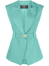Balmain Belted Sleeveless Jacket Green