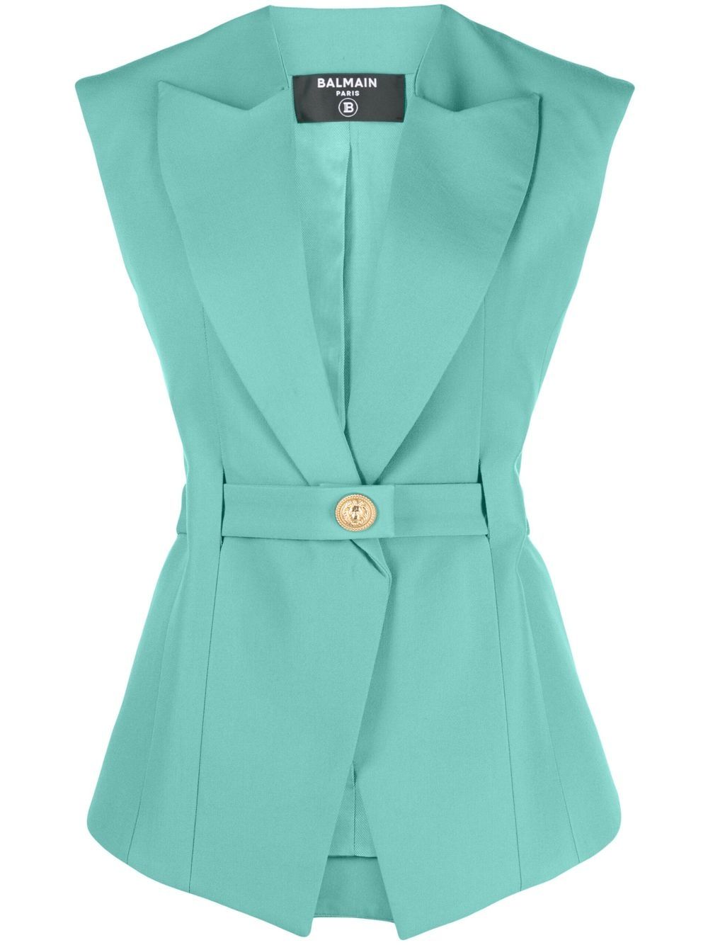 Balmain Belted Sleeveless Jacket Green