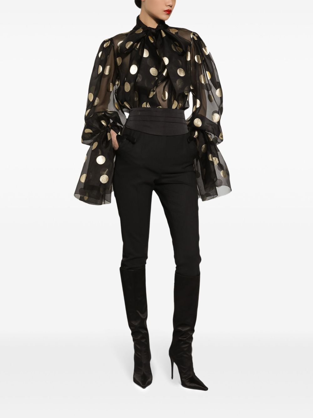 Silk organza jacquard blouse Black