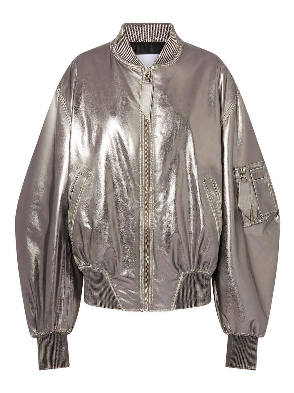 The Attico Mirrored Leather Bomber Jacket Silver silver