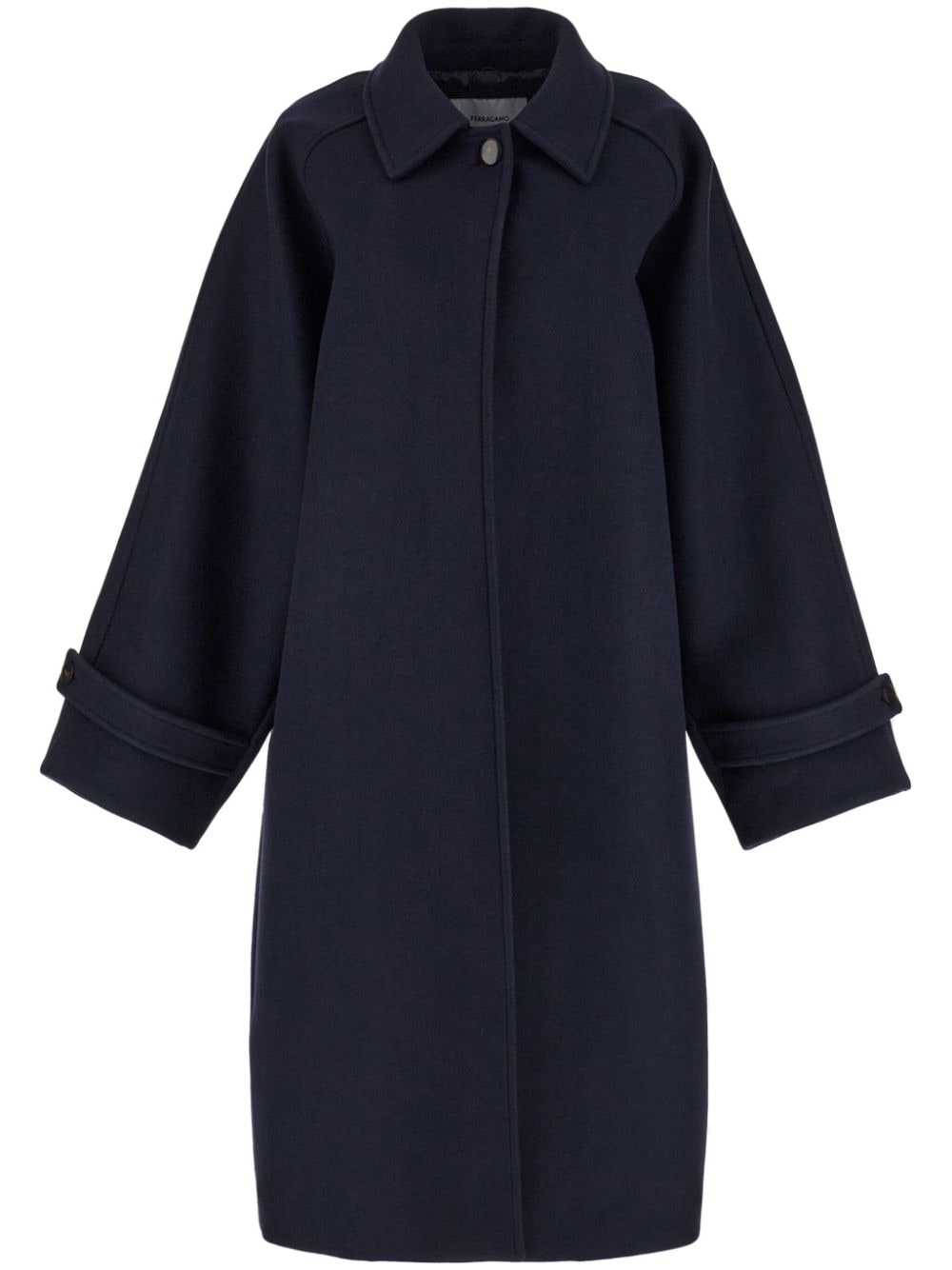 Ferragamo Single-Breasted Wool Coat with High Neck Blue