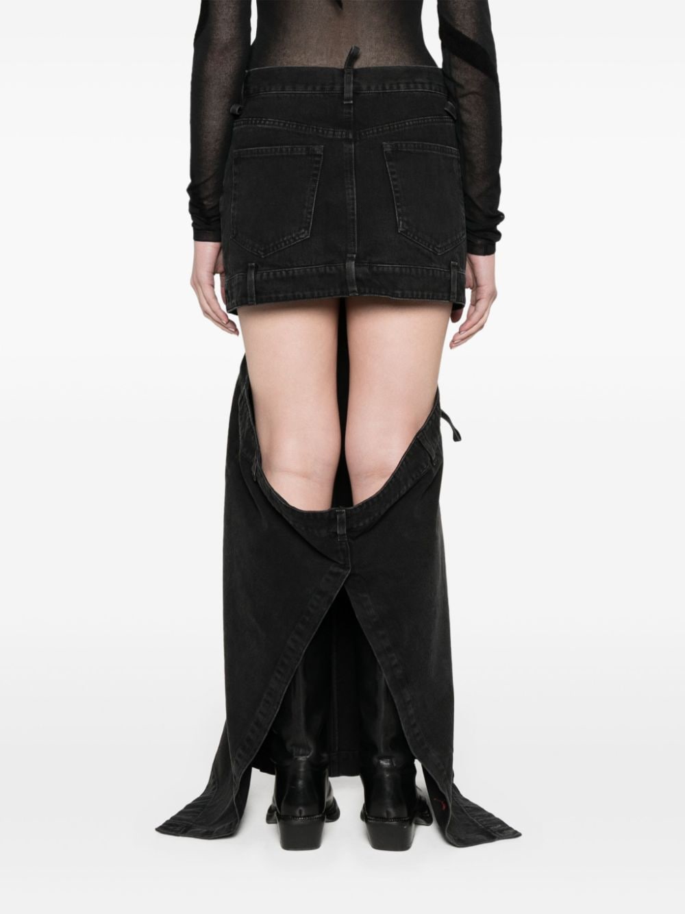 The Attico Cotton Floor-Length Embroidered Cut-Out Skirt Black