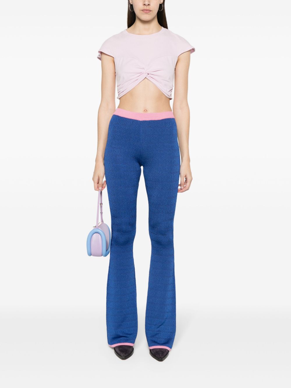 Bally Flared Jacquard Knit Trousers Blue