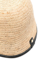JACQUEMUS Raffia Wide-Brimmed Hat with Leather Logo Patch Black