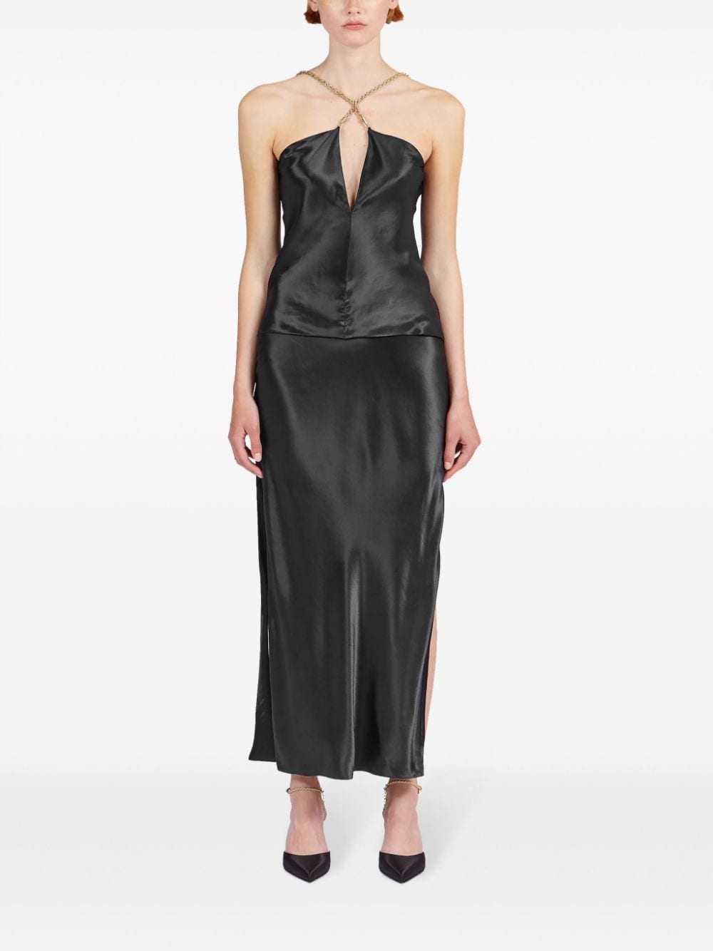 Ferragamo Satin Top With Bijoux Straps Black