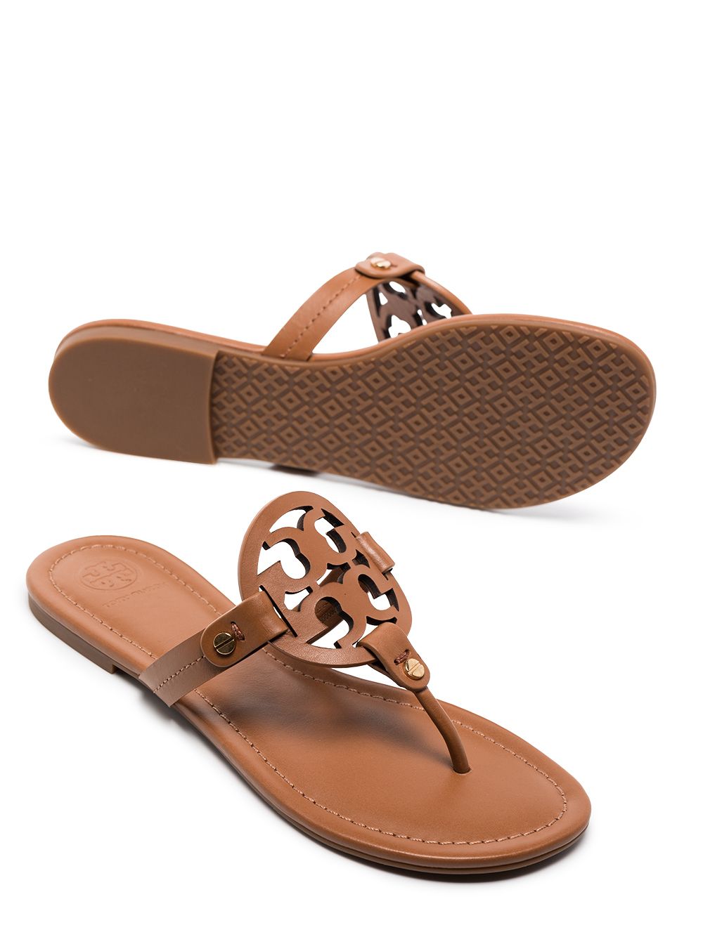 Tory Burch Miller Leather Logo Thong Sandals Leather Brown
