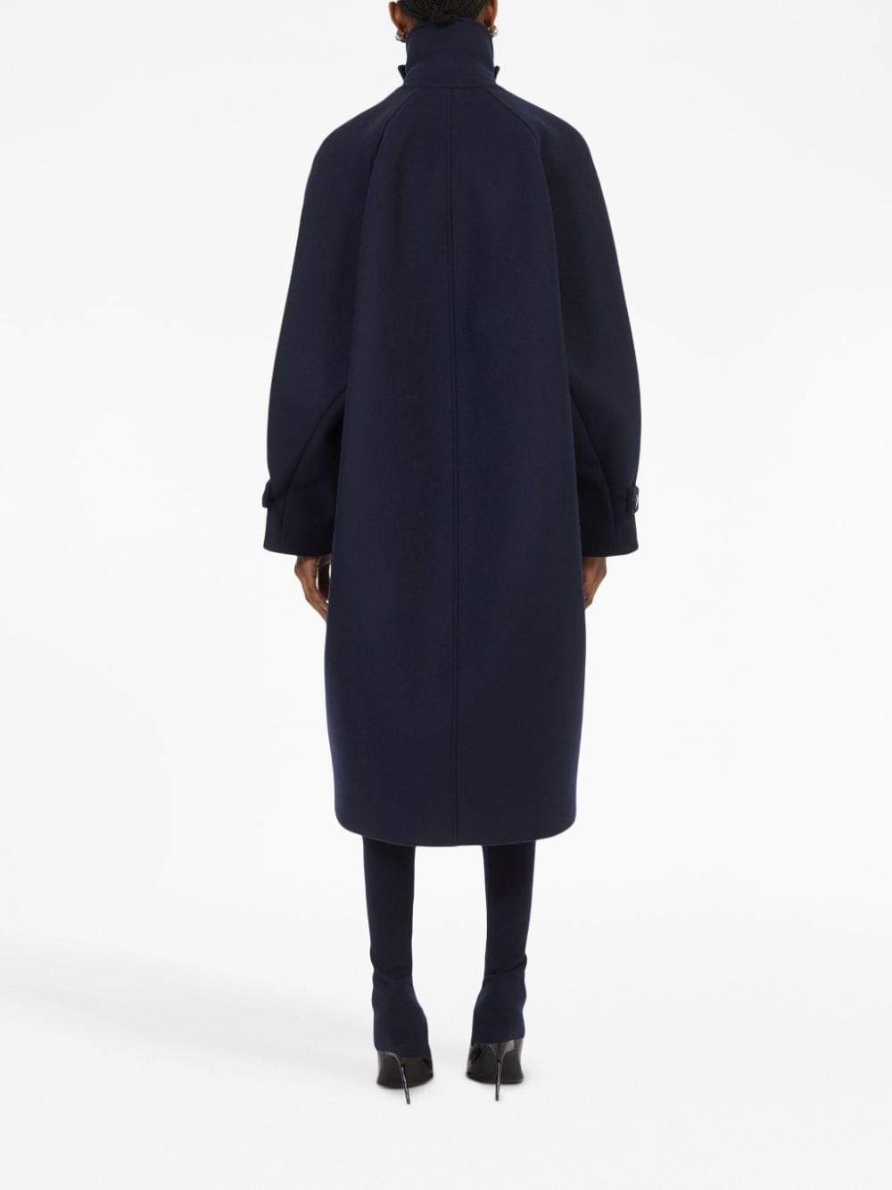Ferragamo Single-Breasted Wool Coat with High Neck Blue