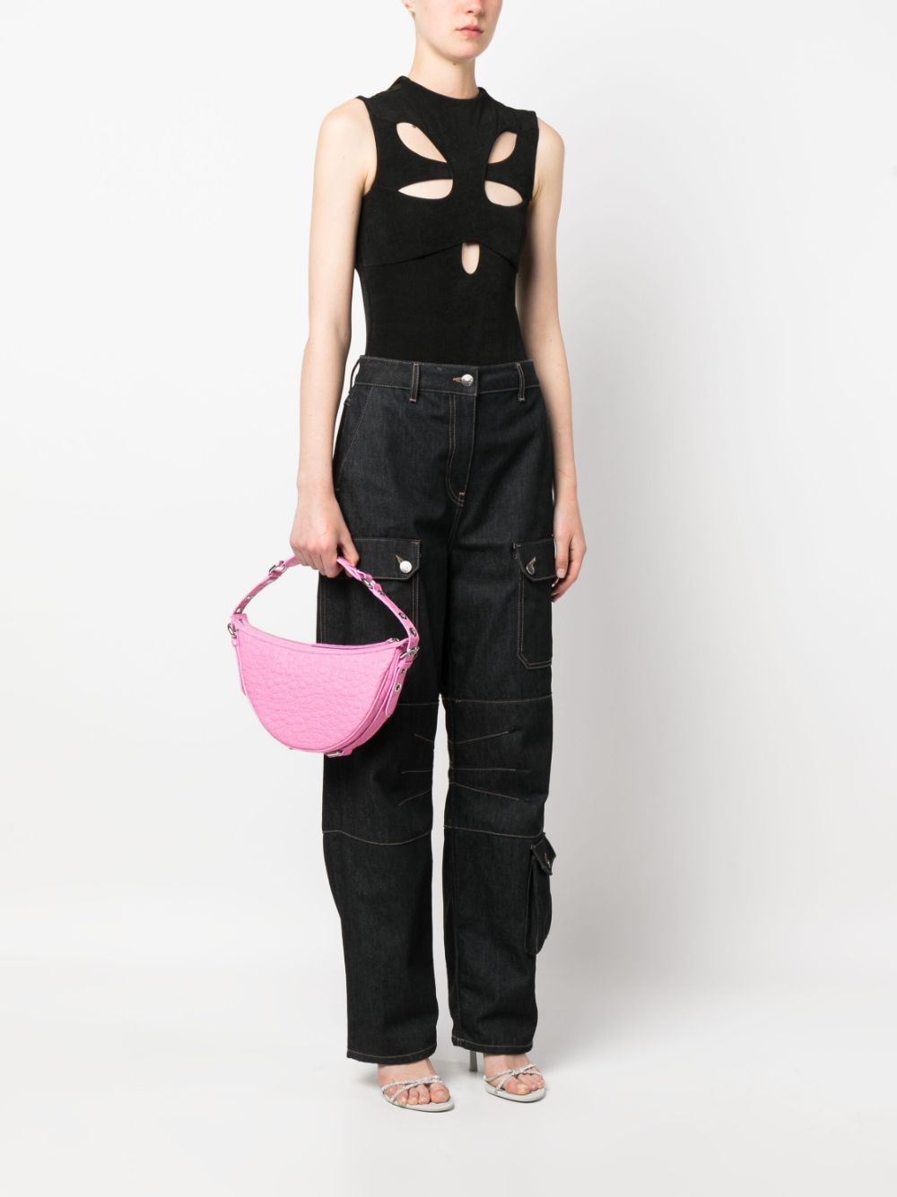 By Far Gib Embossed Crocodile-Effect Shoulder Bag Pink