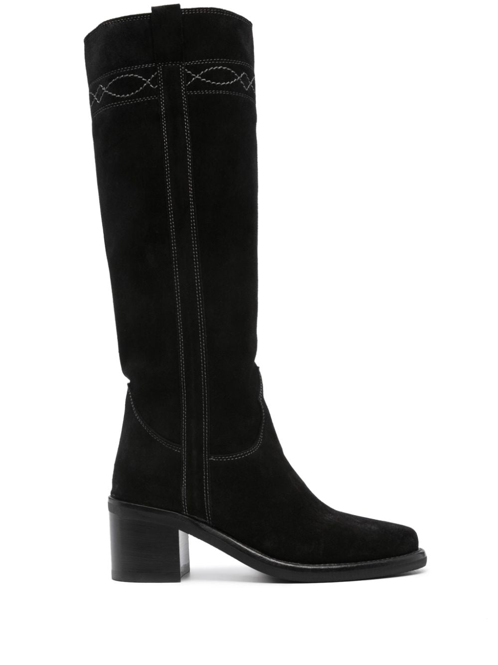 Ash 65mm Black Calf Suede Knee Boots Black