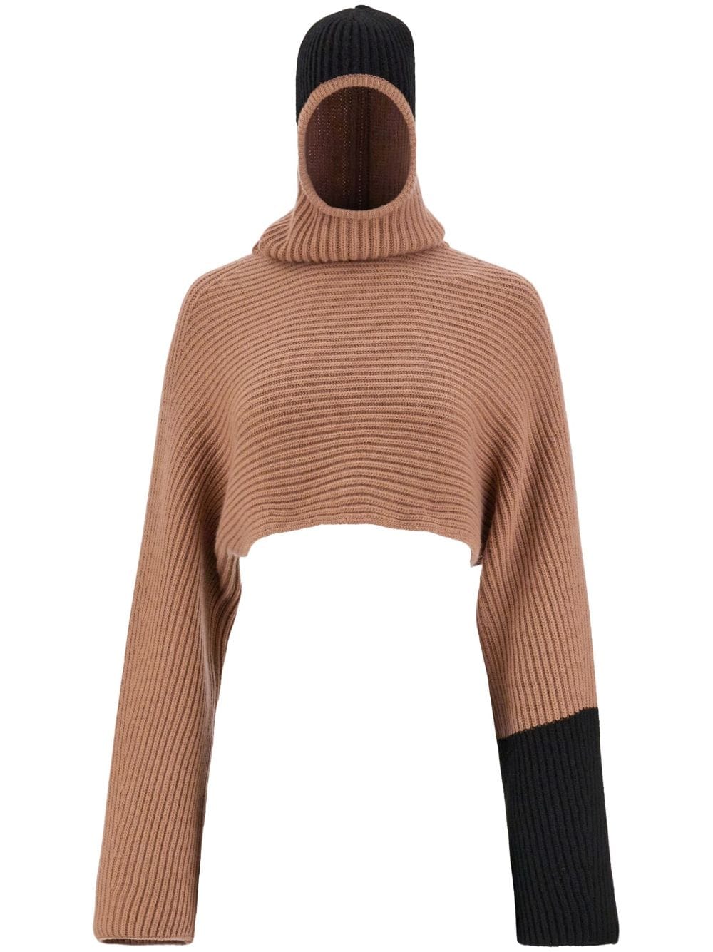Ferragamo Colour-Block Ribbed Wool-Cashmere Cropped Jumper Beige