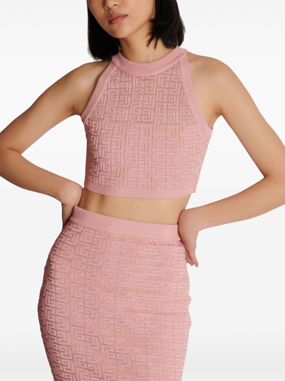 Balmain Monogram Sleeveless Knit Top Pink Pink