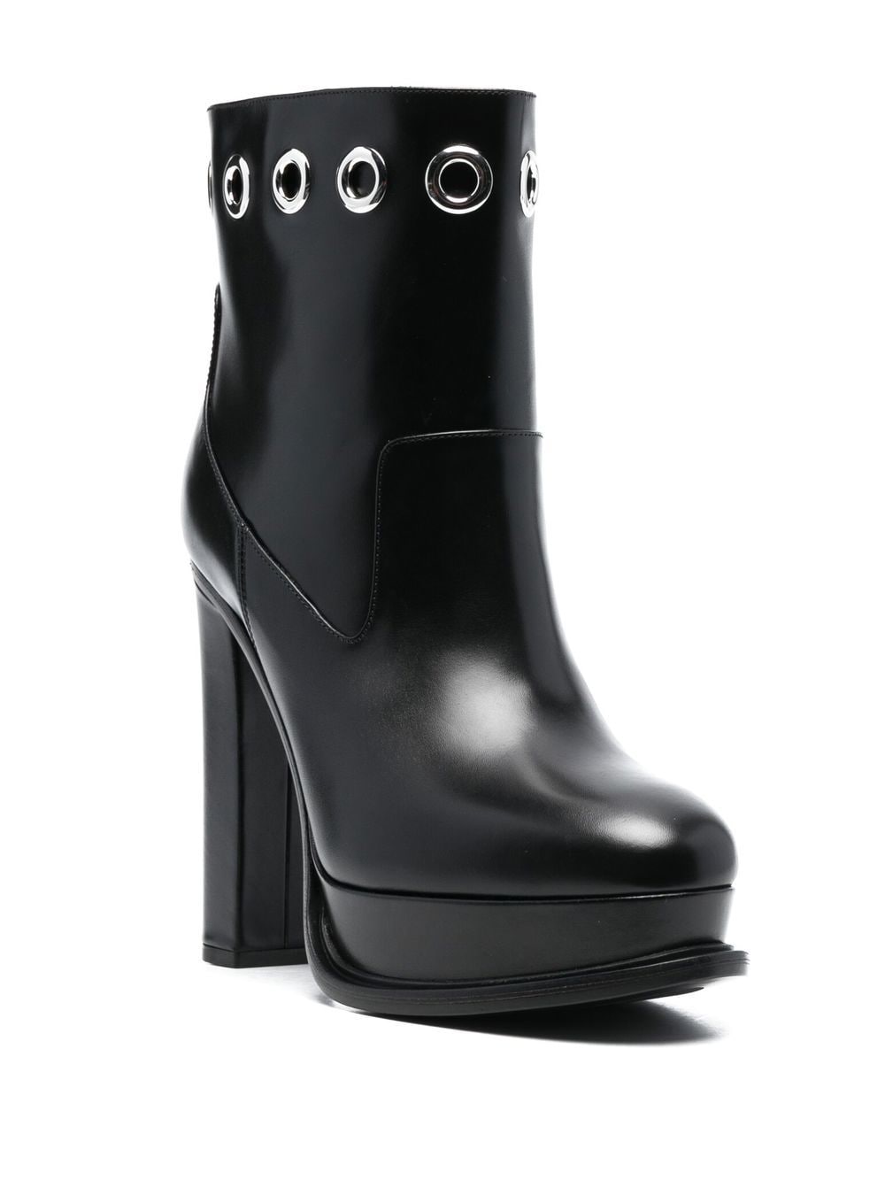 Alexander McQueen Heeled Platform Eyelet Leather Ankle Boots Black