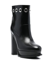 Alexander McQueen Heeled Platform Eyelet Leather Ankle Boots Black