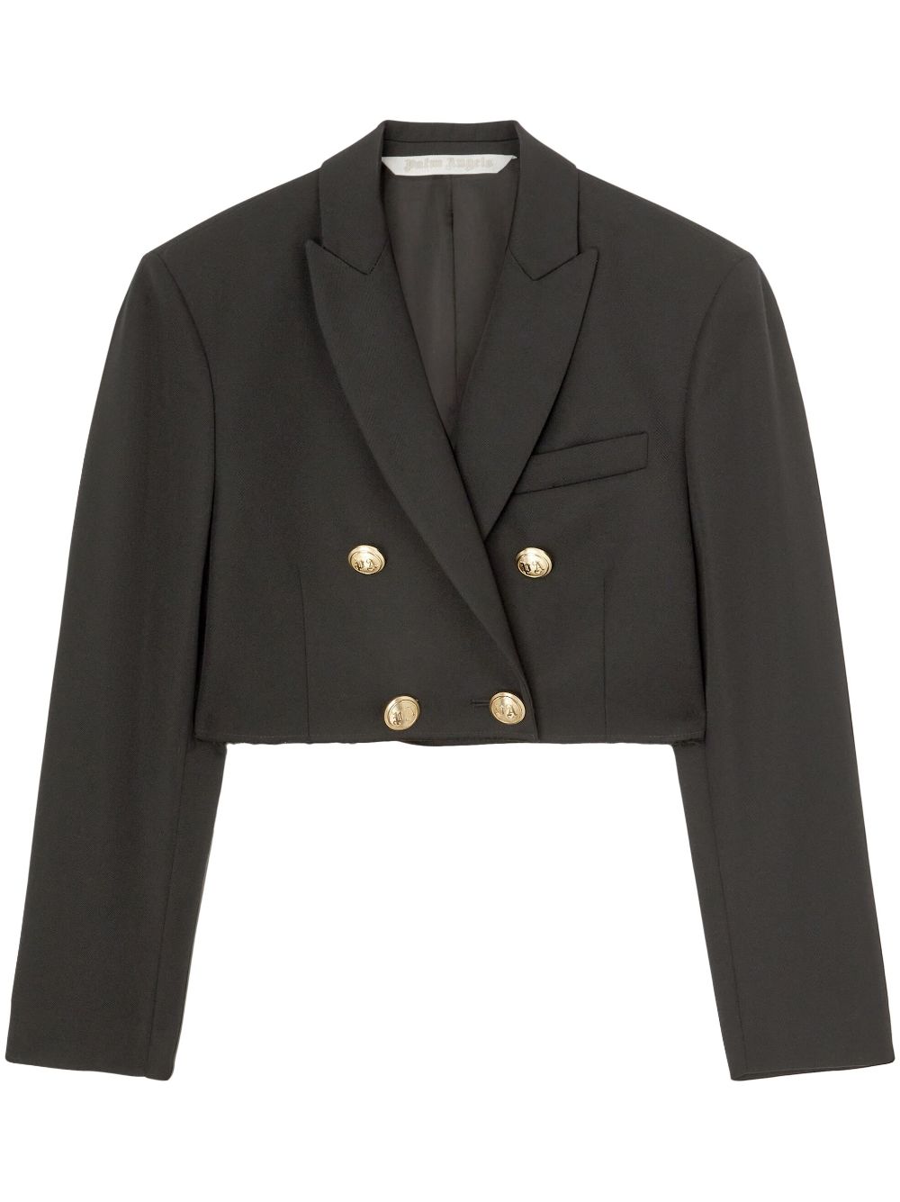 Palm Angels Cropped Double-Breasted Wool-Blend Blazer Black Black