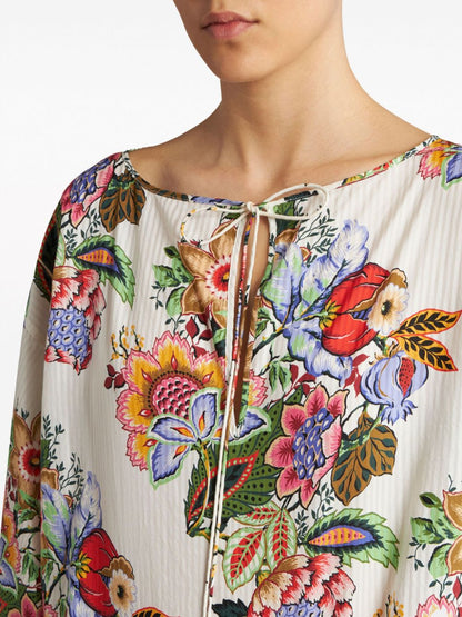 Etro Floral-Print Striped Cotton-Silk Blouse White white