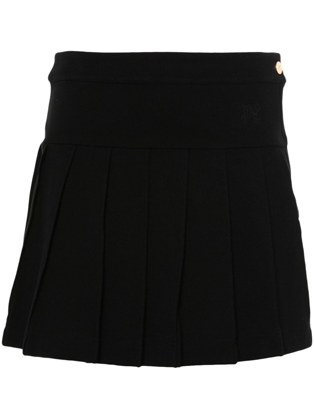 Palm Angels Pleated Black Cotton Skirt with Embroidered Monogram Black
