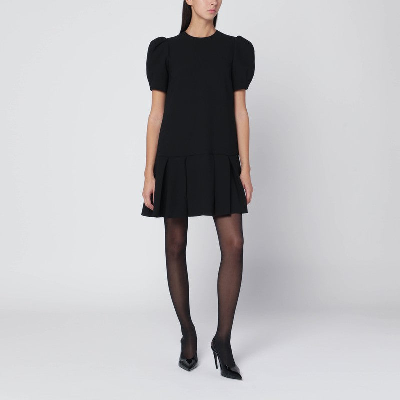 Moschino Black Pleated Mini Dress with Puff Sleeves Black