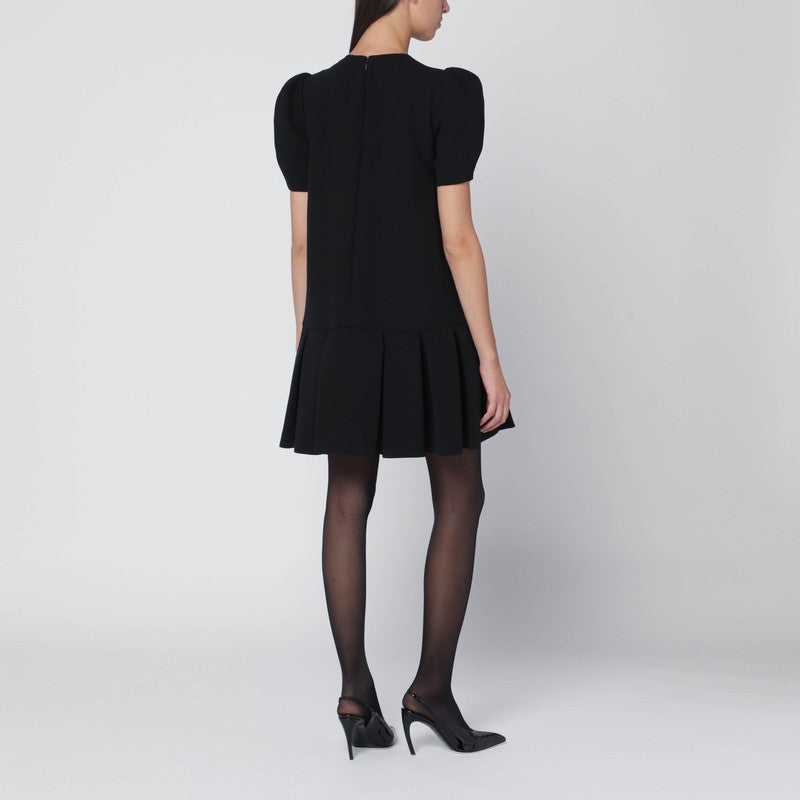 Moschino Black Pleated Mini Dress with Puff Sleeves Black