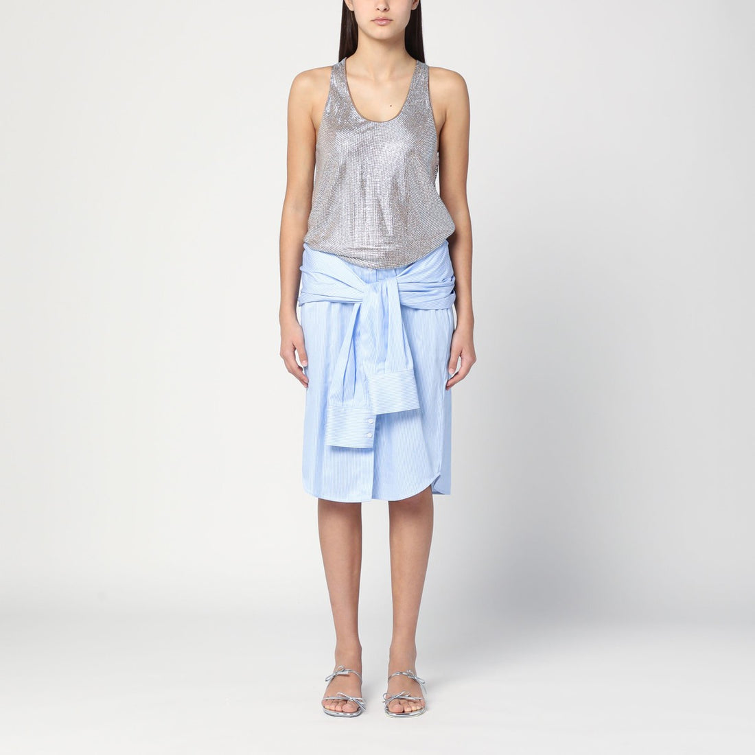 Giuseppe Di Morabito Sleeveless Rhinestone-Embellished Shirt Dress Light Blue light blue