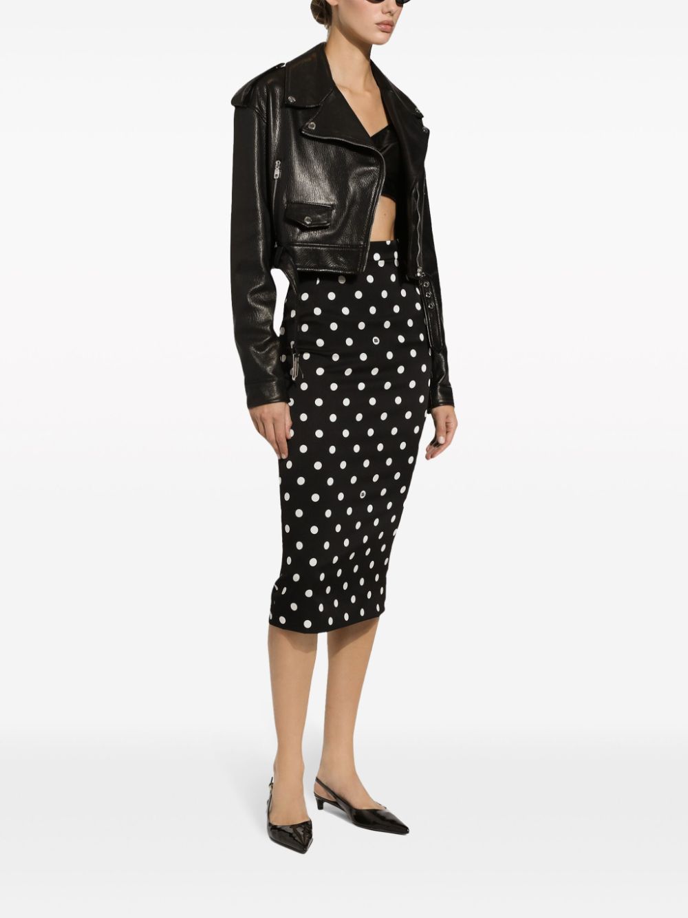 D&amp;G Dots Print Silk Pencil Skirt