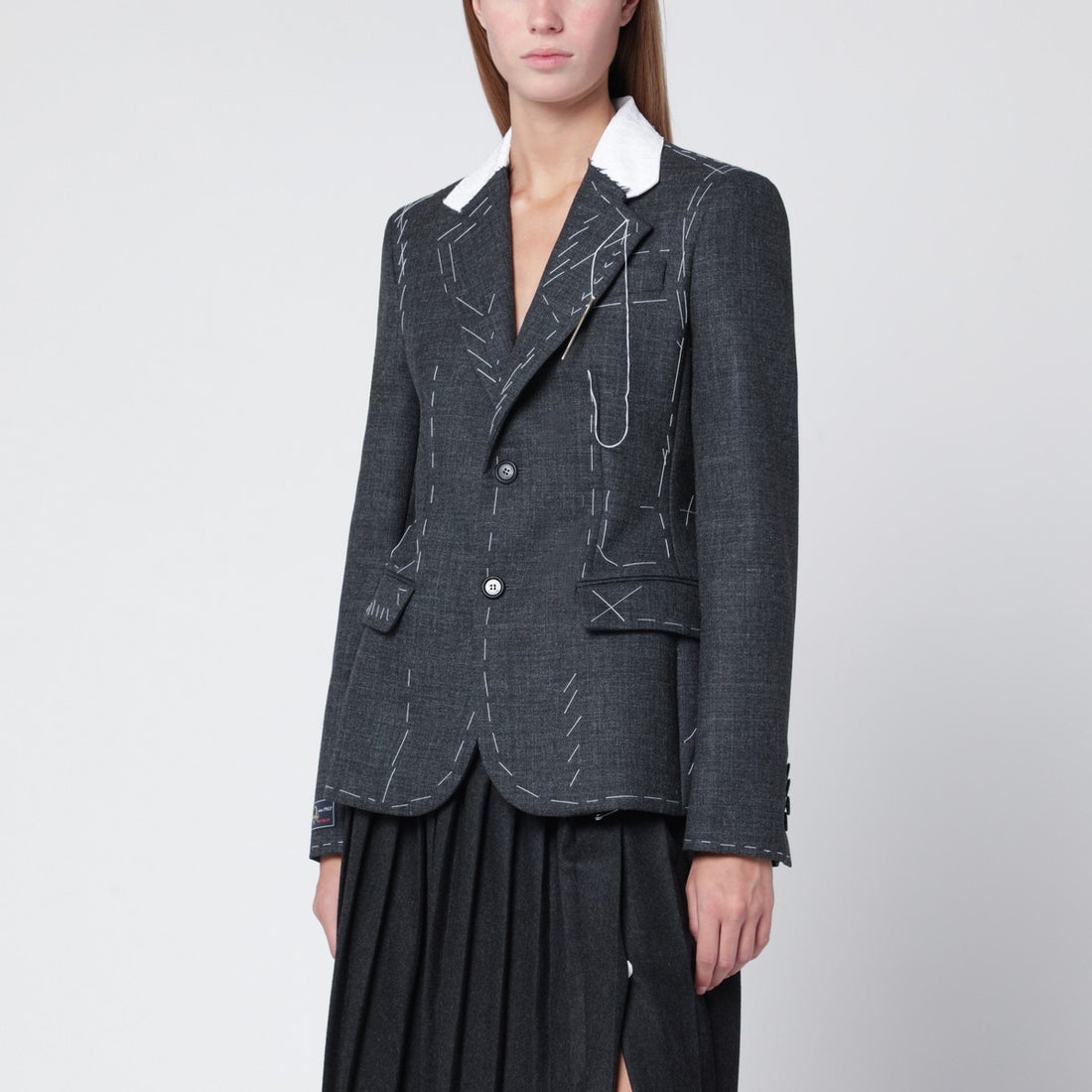 Moschino Grey Embroidered Wool Canvas Single-Breasted Jacket Grey