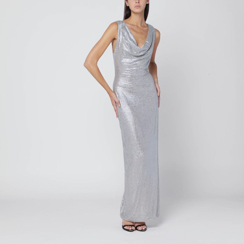 Giuseppe Di Morabito Silver Crystal-Embellished Long Dress Metal