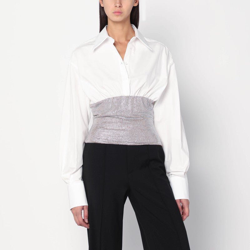 Giuseppe Di Morabito White Cotton Shirt with Silver Rhinestone Bustier Detail White