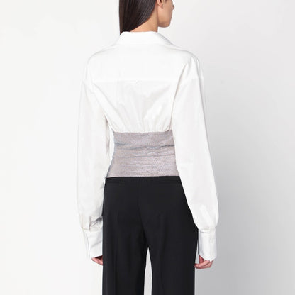 Giuseppe Di Morabito White Cotton Shirt with Silver Rhinestone Bustier Detail White