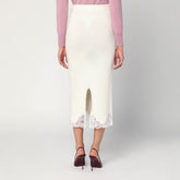 Giuseppe Di Morabito White Wool Knit Tube Skirt with Lace and Rhinestone Embellishments White