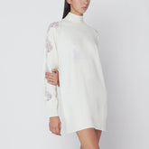 Giuseppe Di Morabito White Wool & Cashmere High-Neck Lace Crystal Dress White