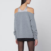 Giuseppe Di Morabito Grey Wool Sweater with Crystal Embellished Shoulders Grey