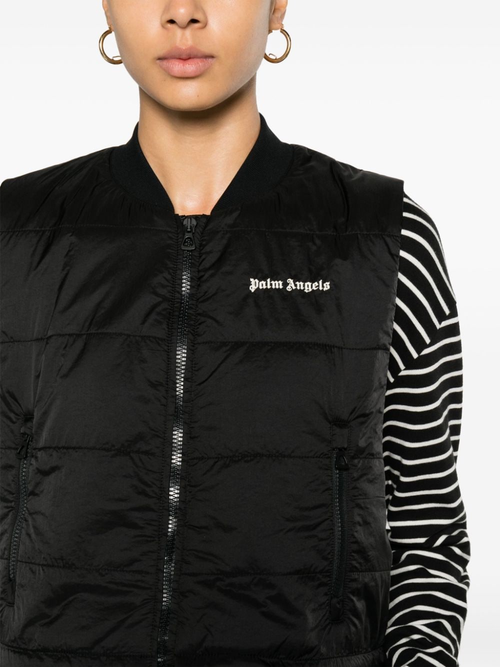 Palm Angels Quilted Cropped Sleeveless Bomber Jacket Black
