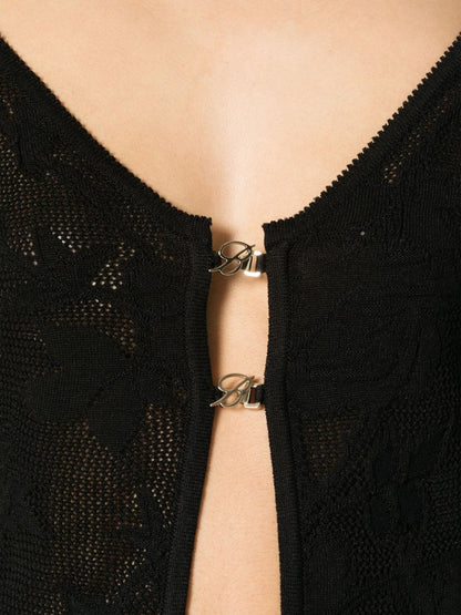 Blumarine Crochet-Knit Floral Cropped Sweater Black Black
