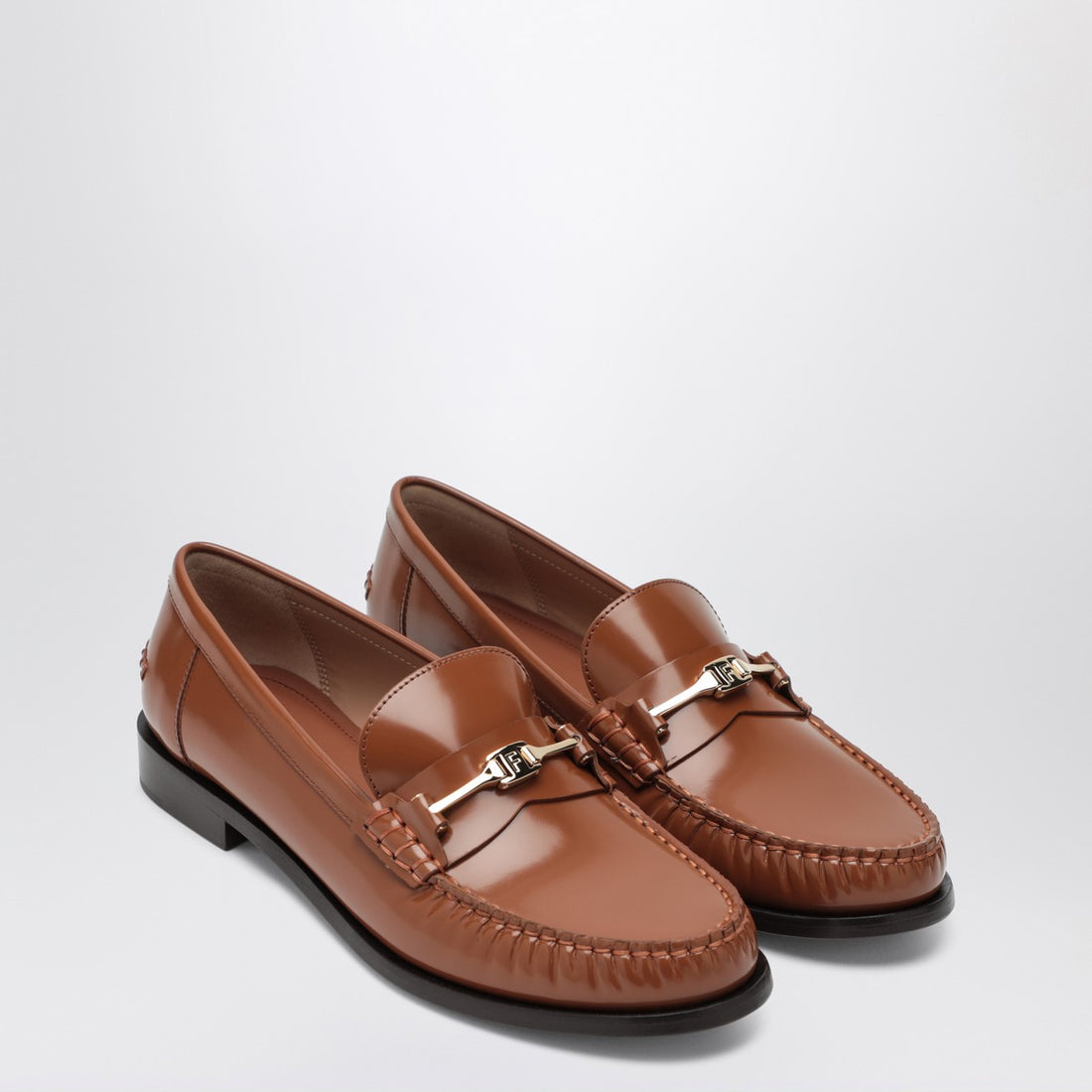 Ferragamo Moccasin with Gold Chain Detail in Brown Leather brown