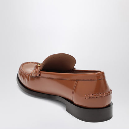Ferragamo Moccasin with Gold Chain Detail in Brown Leather brown