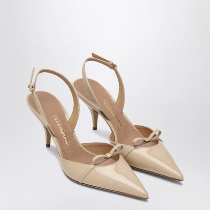 Ferragamo Powdery Patent Leather Slingback Pumps with Mini Bow Black