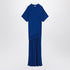 Ferragamo Long Blue Draped Jersey Maxi Dress with Asymmetric Pleated Skirt Blue
