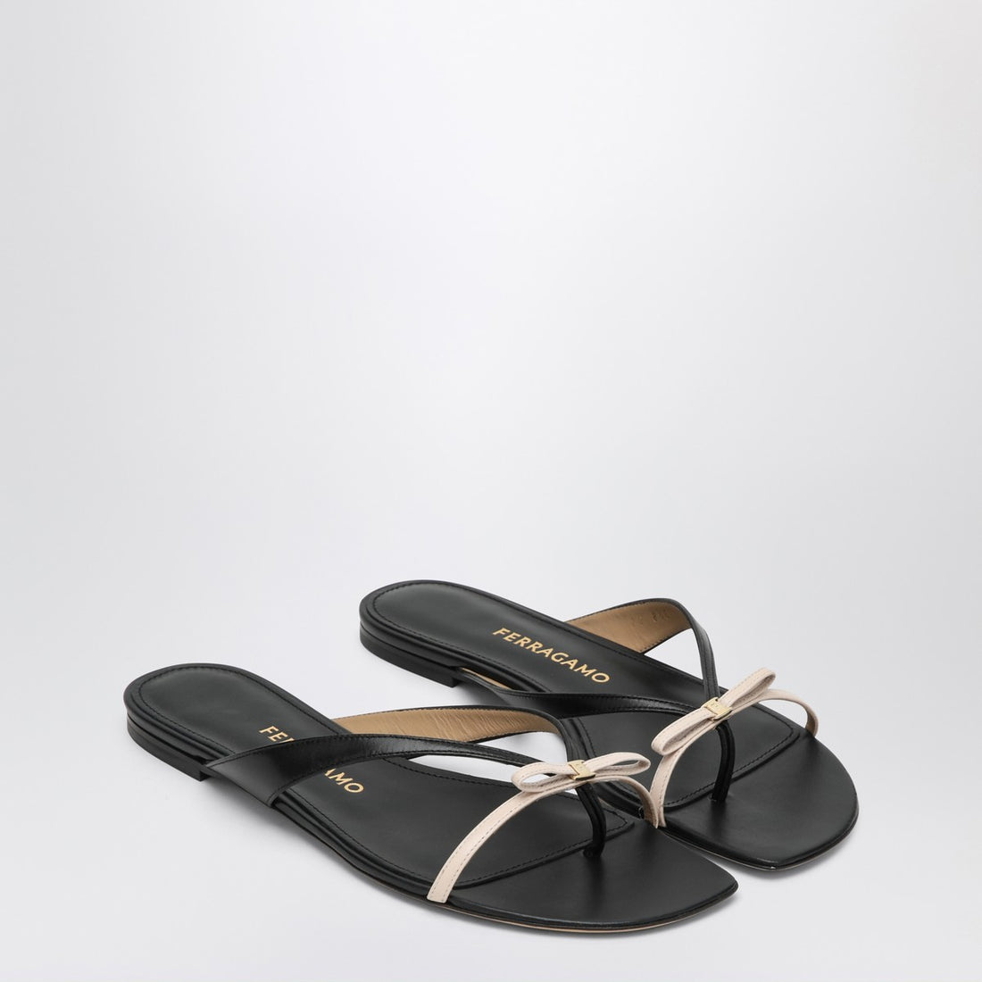 Ferragamo Mini Bow Leather Flip-Flops Black & Nude black