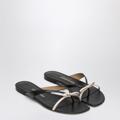 Ferragamo Mini Bow Leather Flip-Flops Black &amp; Nude black